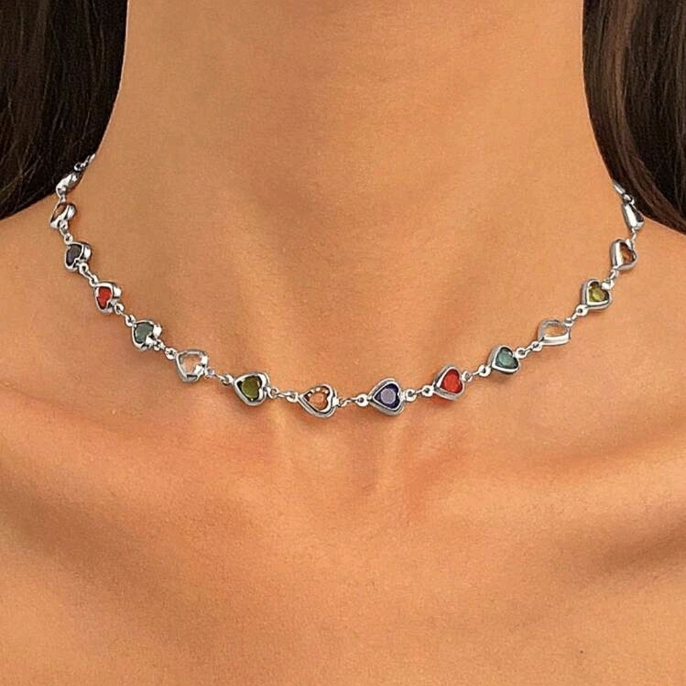 Silver & Multicolor Heart Choker/Necklace